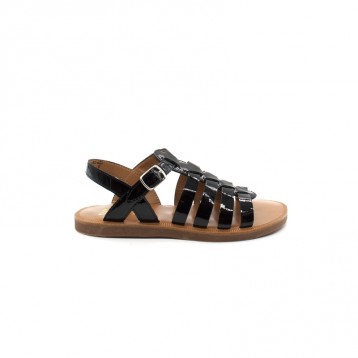 Nu-Pieds Fille Pom D'Api Plagette Strap Vernis Noir