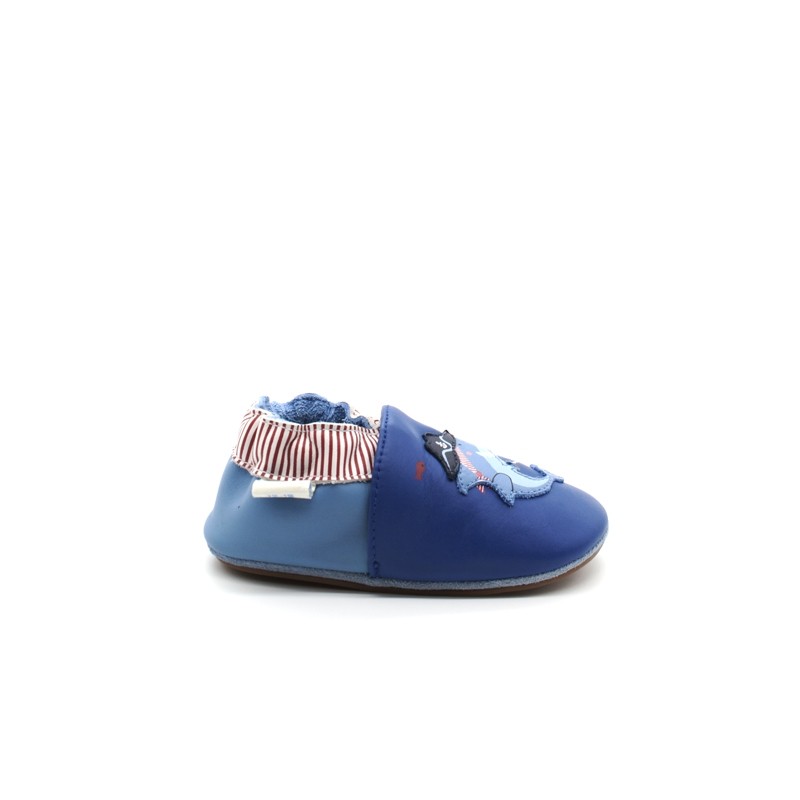 Chaussons Cuir Souple Bebe Garcon Robeez Pirate Shark Pitshoes