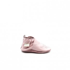 Chaussons Cuir Souple Bébé FIlle Robeez Chic Et Smart Rose