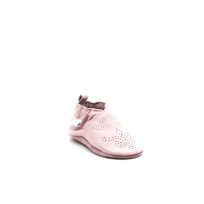 Chaussons cuir bébé pour Fille rose