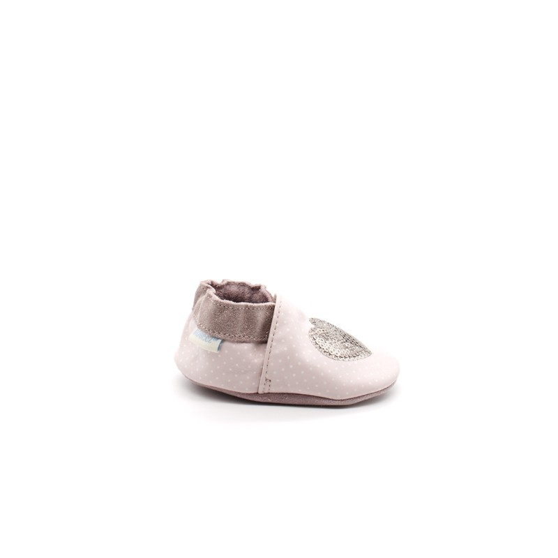 Chaussons Cuir Souple Bebe Fille Robeez Shining Heart Rose Pitshoes