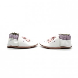 Chaussons Cuir Souple Bébé FIlle Robeez Dreamy Blanc